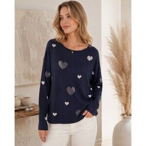 Benedetta B Women Italian Knit Merino Wool Cashmere Long Sleeve Heart Sweater M